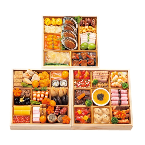 [发送/12一个月31日][131]3段在西面的3名人飨宴osechi"日本菜热水树×iruruogoditakeuchi×中国菜esusawada"和洋中重(監)